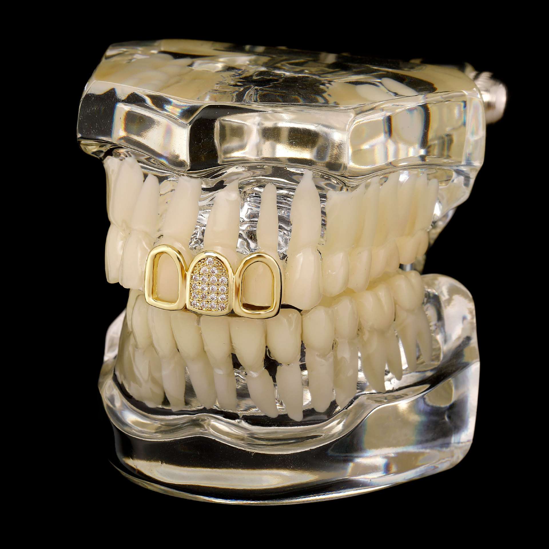 Openwork Gold-Plated Three Tooth Grillzs