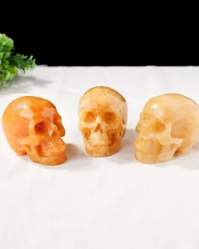 Orange Calcite Skull Gem Carvings Halloween Decor