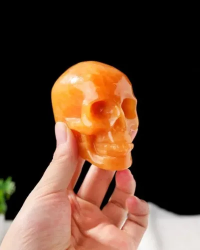 Orange Calcite Skull Gem Carvings Halloween Decor