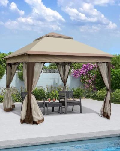 Outdoor Soft Top Gazebo Canopy With Removable Zipper Netting