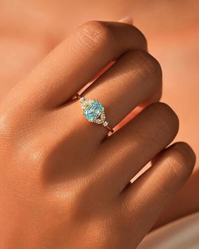 Alternative view of 14k Gold Plated Oval Blue Aquamarine Ring for Her