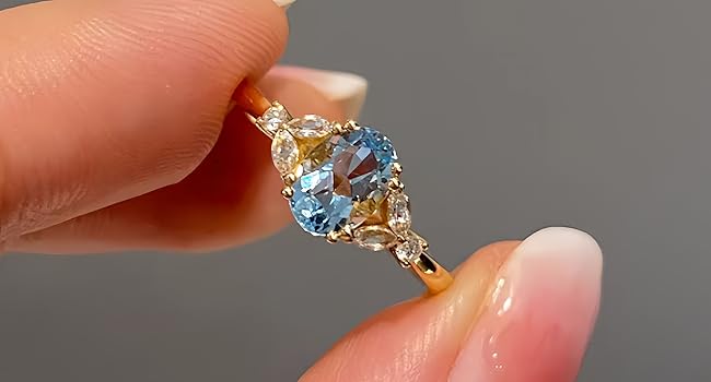 Oval Blue Aquamarine Ring 5
