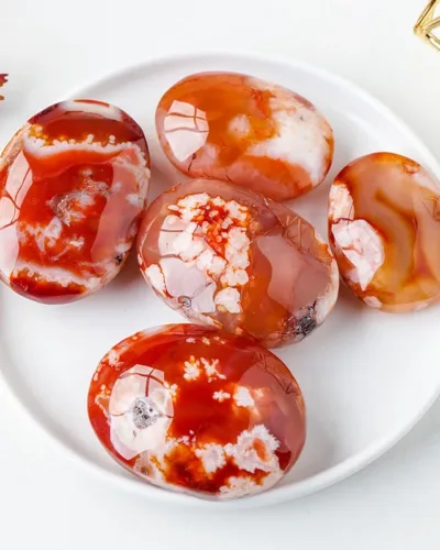 Oval Flower Agate Polished Tumbled Gemstones