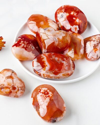 Oval Flower Agate Polished Tumbled Gemstones