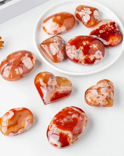 Oval Flower Agate Polished Tumbled Gemstones