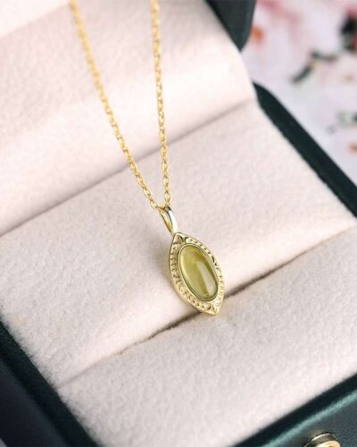 Oval Gold Plated 925 Sterling Silver Peridot Birthstone Necklace
