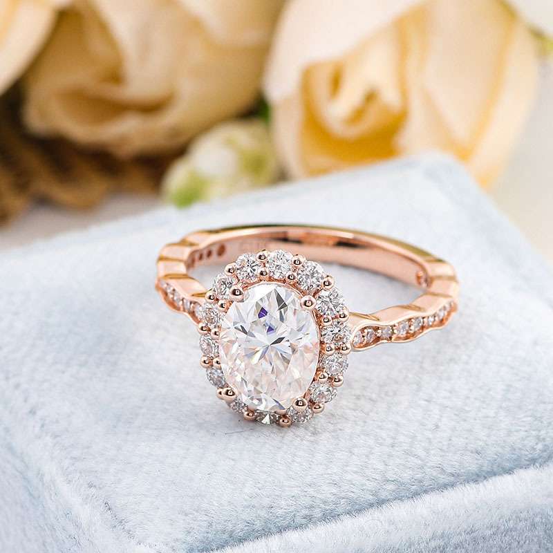Alternative view of Oval Moissanite Gold Ring with 18K Gold