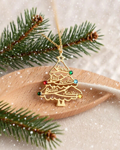 Alternative view of Personalized Family Christmas Tree Necklace Custom Birthstone Gift for Her