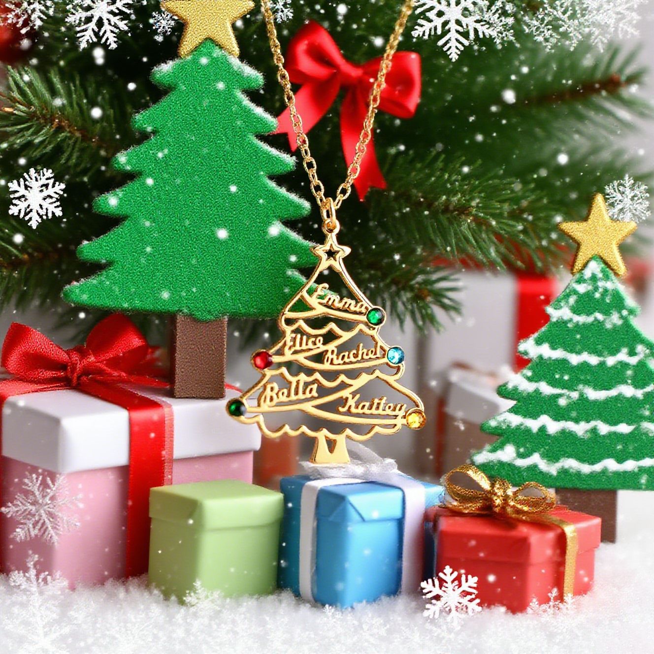 Personalized Family Christmas Tree Necklace 8