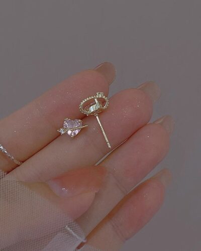 Pink Heart Women Earring with Saturn Ring Design