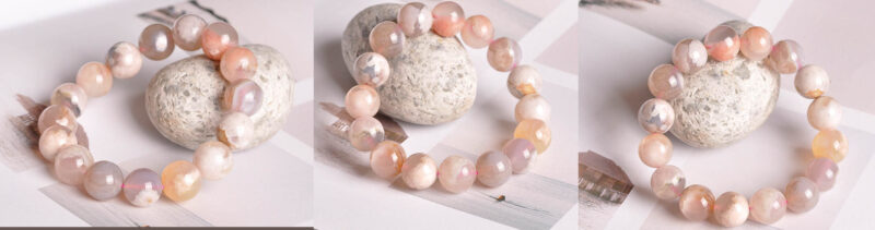 Pink Premium Round Bead Sakura Agate Crystal Bracelet