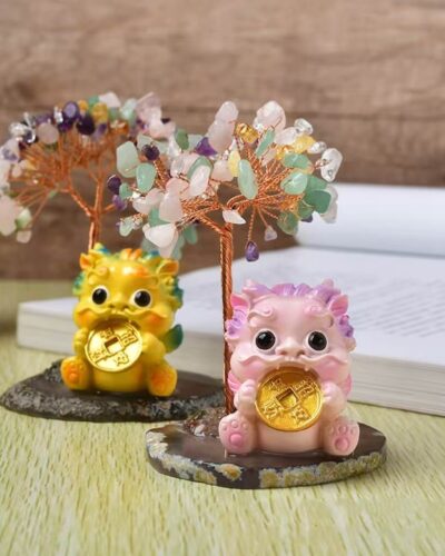 Pixiu Feng Shui Crystal Wire Tree Home Ornament