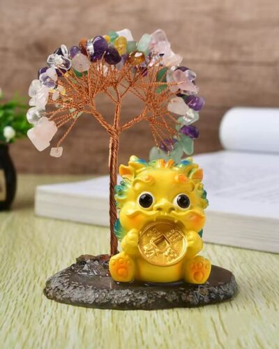 Pixiu Feng Shui Crystal Wire Tree Home Ornament