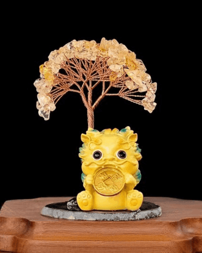 Pixiu Feng Shui Crystal Wire Tree Home Ornament