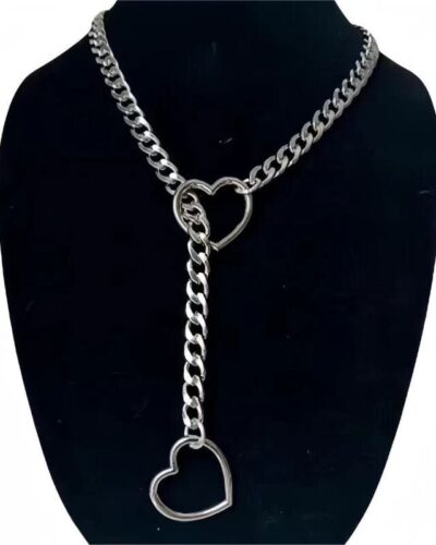 Punk Stainless Steel Heart Slip Chain Necklace Unisex