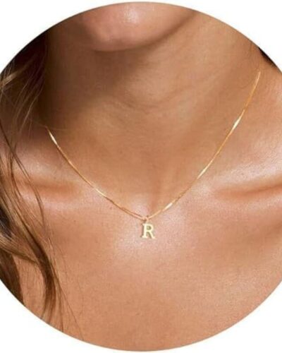 A-Z Long Gold Name Necklace Pendant Women Men