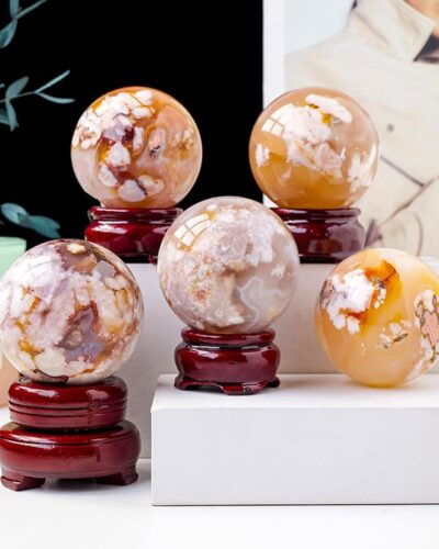 Real Sakura Flower Agate Crystal Spheres Wholesale