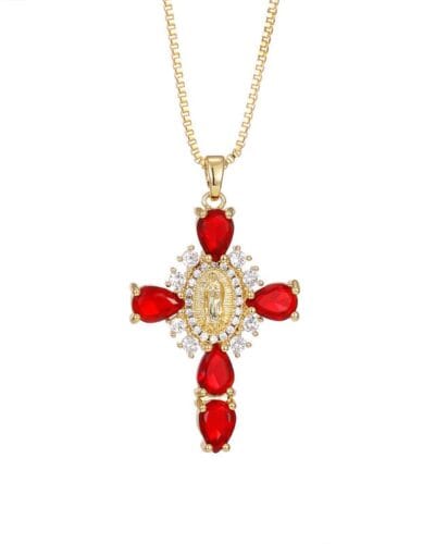 Shiny Zircon Gold Virgin Mary Cross Necklace Pendant