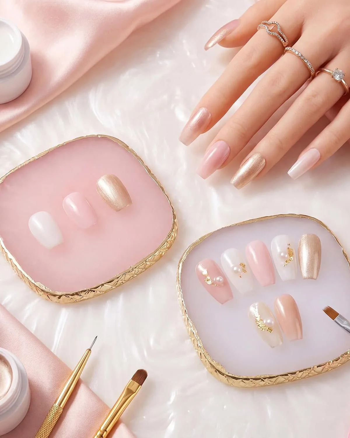 2 Pcs Resin Nail Polish Palette Nails Art Tools Gold Edge - Image 2