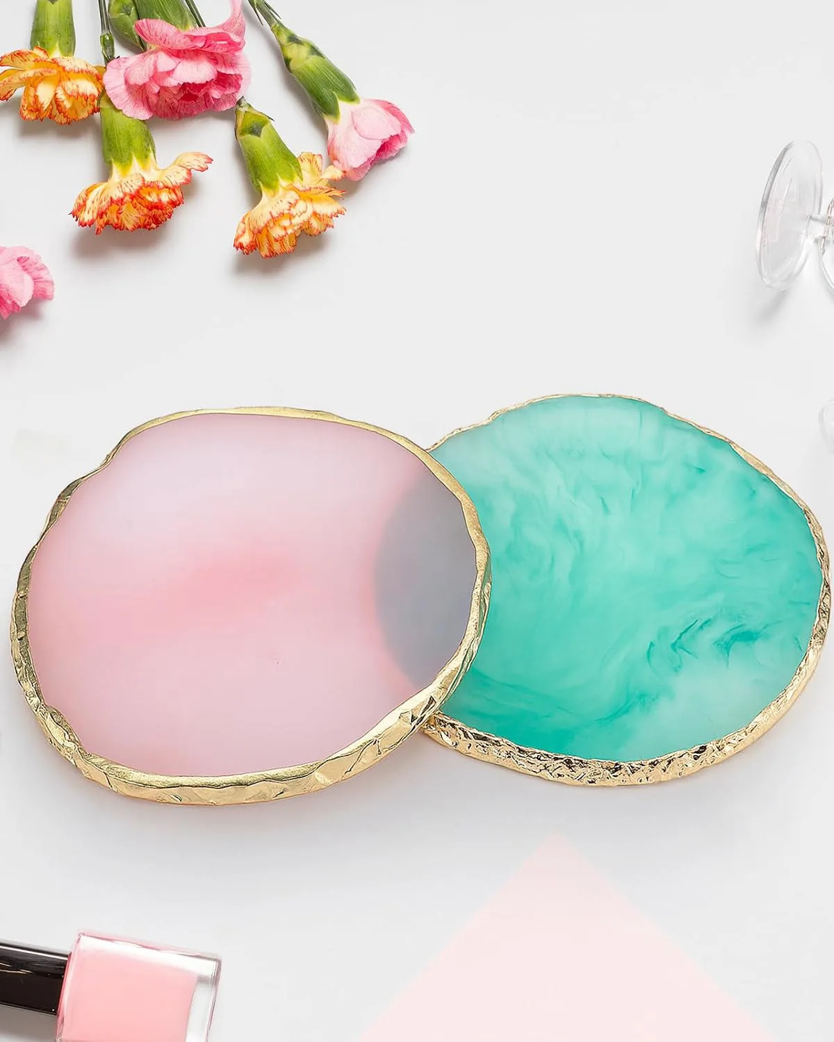 2 Pcs Resin Nail Polish Palette Nails Art Tools Gold Edge