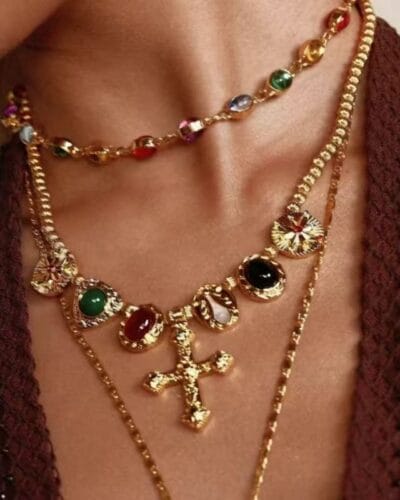 Retro 18K Gold Plated Antique Cross Necklace Vintage