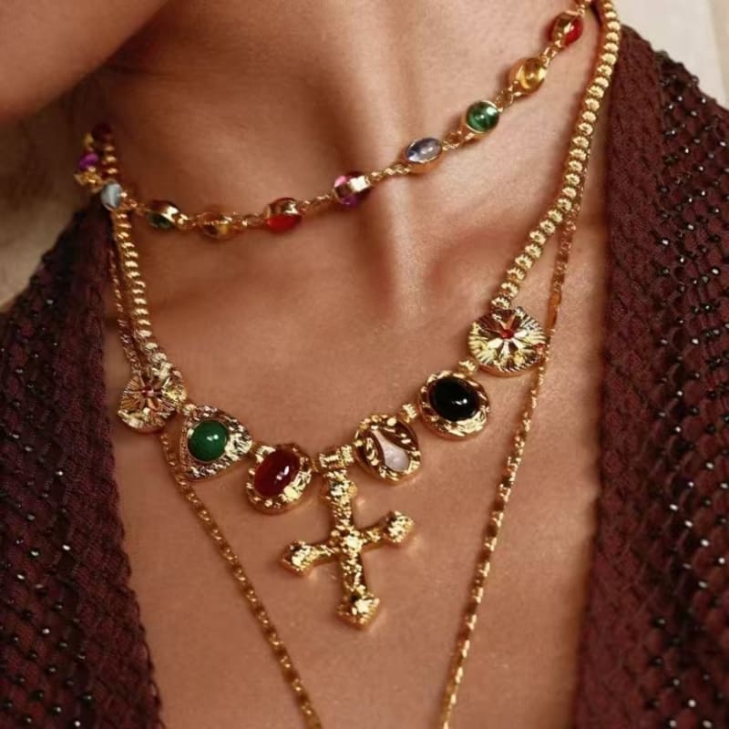 Retro 18K Gold Plated Antique Cross Necklace Vintage