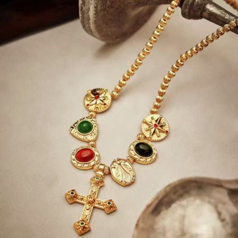 Retro 18K Gold Plated Antique Cross Necklace Vintage