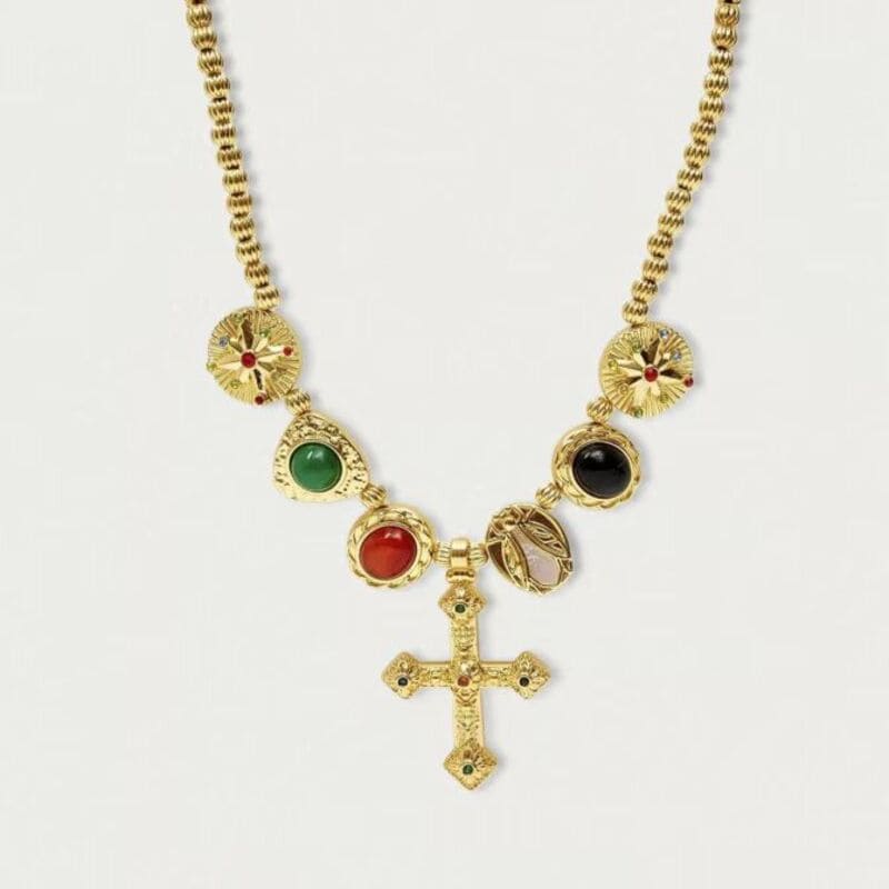 Retro 18K Gold Plated Antique Cross Necklace Vintage