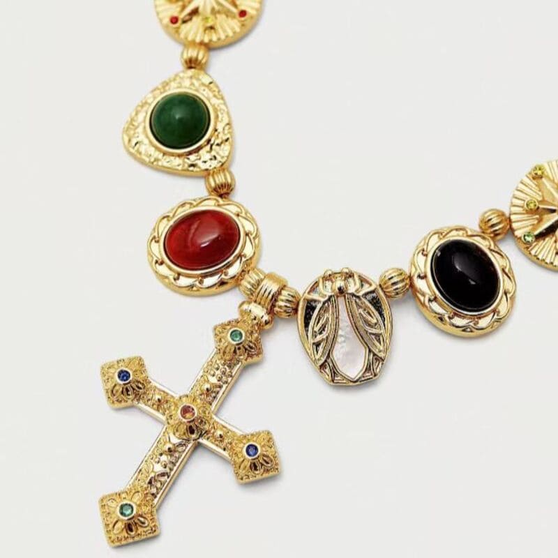 Retro 18K Gold Plated Antique Cross Necklace Vintage