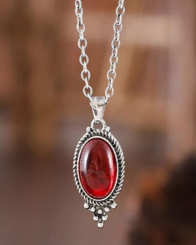 Retro Bohemian Oval Ruby Vintage Necklace Earring