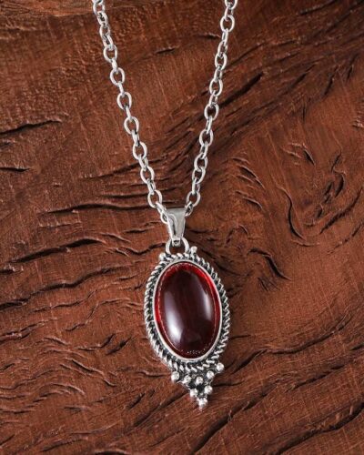 Retro Bohemian Oval Ruby Vintage Necklace Earring