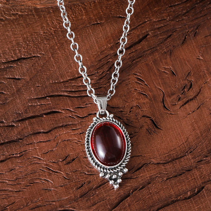 Retro Bohemian Oval Ruby Vintage Necklace Earring