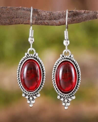 Retro Bohemian Oval Ruby Vintage Necklace Earring