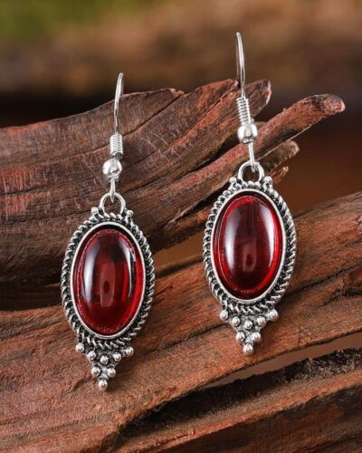 Retro Bohemian Oval Ruby Vintage Necklace Earring