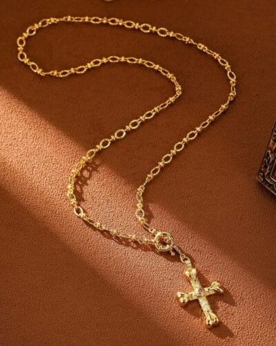 Retro Delicate Large Gold Cross Necklace for Women
