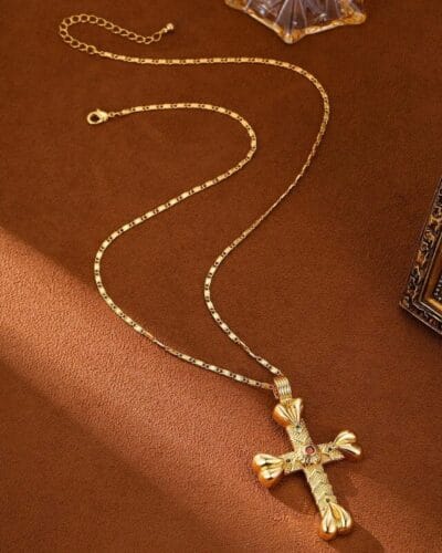 Retro Delicate Large Gold Cross Necklace for Women