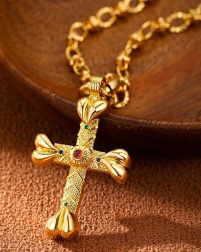 Retro Delicate Large Gold Cross Necklace for Women