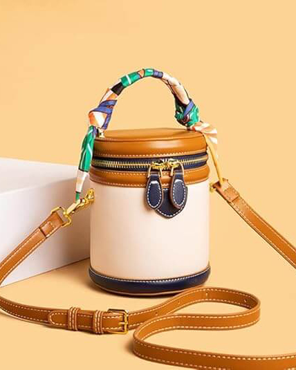 Retro Ladies Leather Bucket Bags Colorblock Cylinder Bag - Afbeelding 3