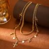 Retro Layered Gold Cross Necklace Tassel Choker
