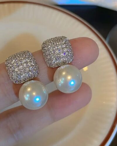 Retro Square & Round Pearl Drop Earrings Wedding