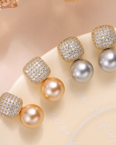 Retro Square & Round Pearl Drop Earrings Wedding