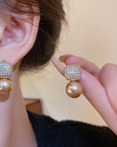 Retro Square & Round Pearl Drop Earrings Wedding