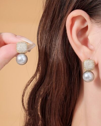 Retro Square & Round Pearl Drop Earrings Wedding