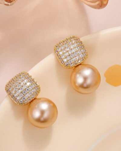 Retro Square & Round Pearl Drop Earrings Wedding
