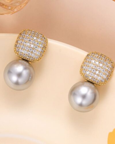 Retro Square & Round Pearl Drop Earrings Wedding