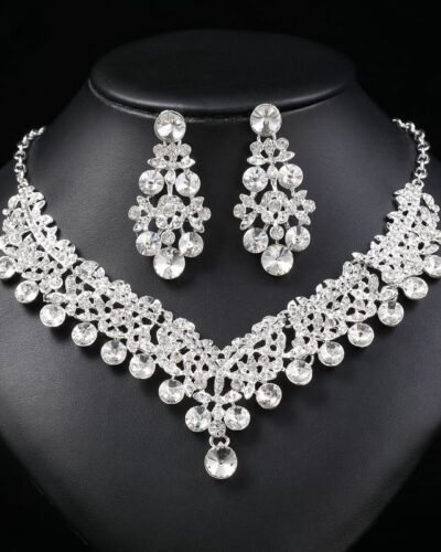 Rhinestone Pearl Necklace and Earring Set for Bride Wedding