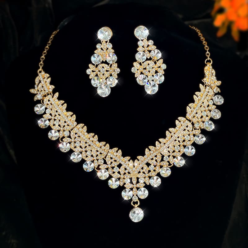 Rhinestone Pearl Necklace and Earring Set for Bride Wedding