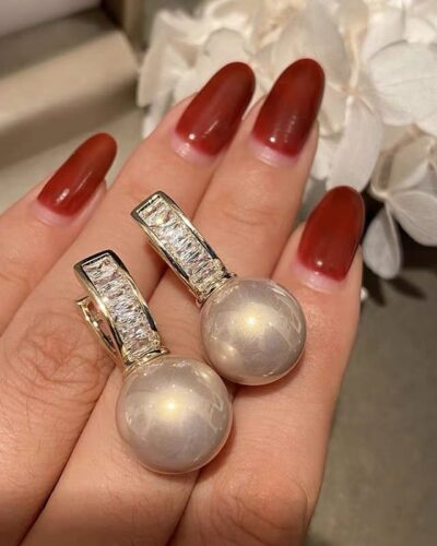 Romantic Round Pink Pearl Set in Stud Earrings Hoops