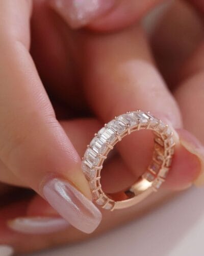 Rose Gold Square Cut Moissanite Tennis Ring 1