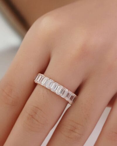 Rose Gold Square Cut Moissanite Tennis Ring 7